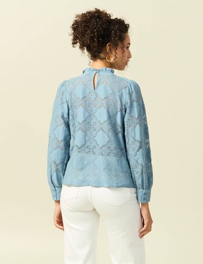 Blouse cintr&eacute;e dentelle manches longues gris femme