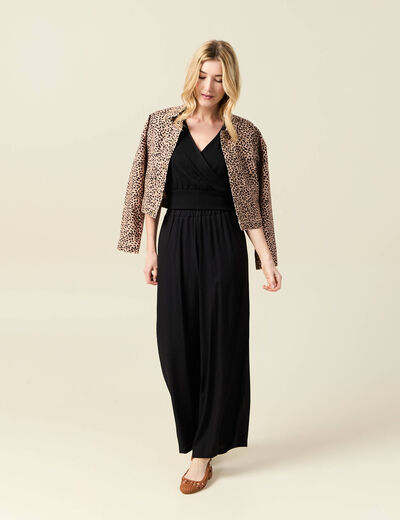 Blouse cropped manches courtes noir femme