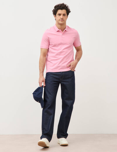 Polo cintr&eacute; en coton manches courtes rose homme