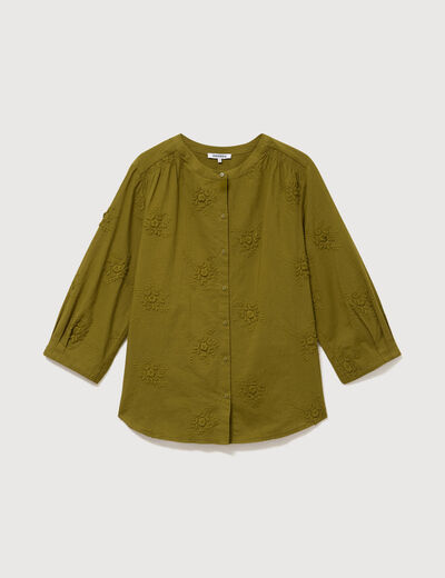 Chemise en coton manches 3/4 vert kaki femme