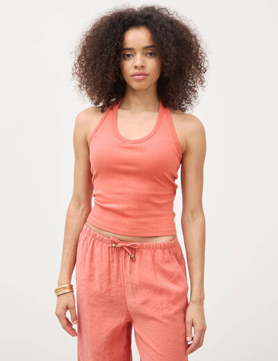 D&eacute;bardeur cropped d&eacute;collet&eacute; doubl&eacute; rouge fonc&eacute; femme