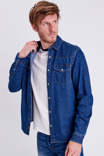 Chemise manches longues jean denim stone homme