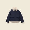 Manteau droit court col classique bleu fonc&eacute; femme