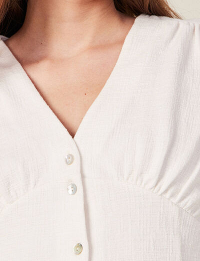 T-shirt boutonné à manches courtes ecru femme