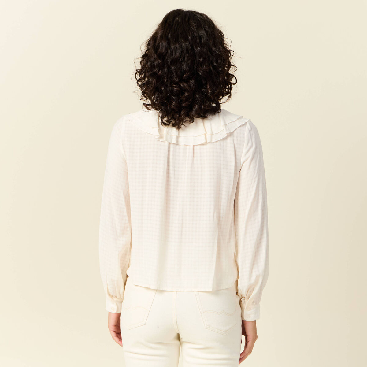 Blouse manches longues creme femme