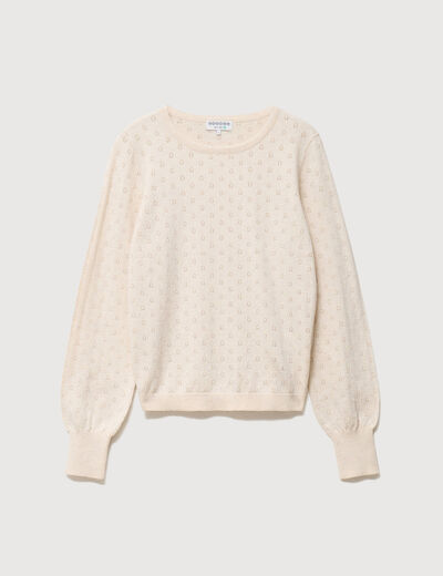 Pull droit col rond manches longues creme femme