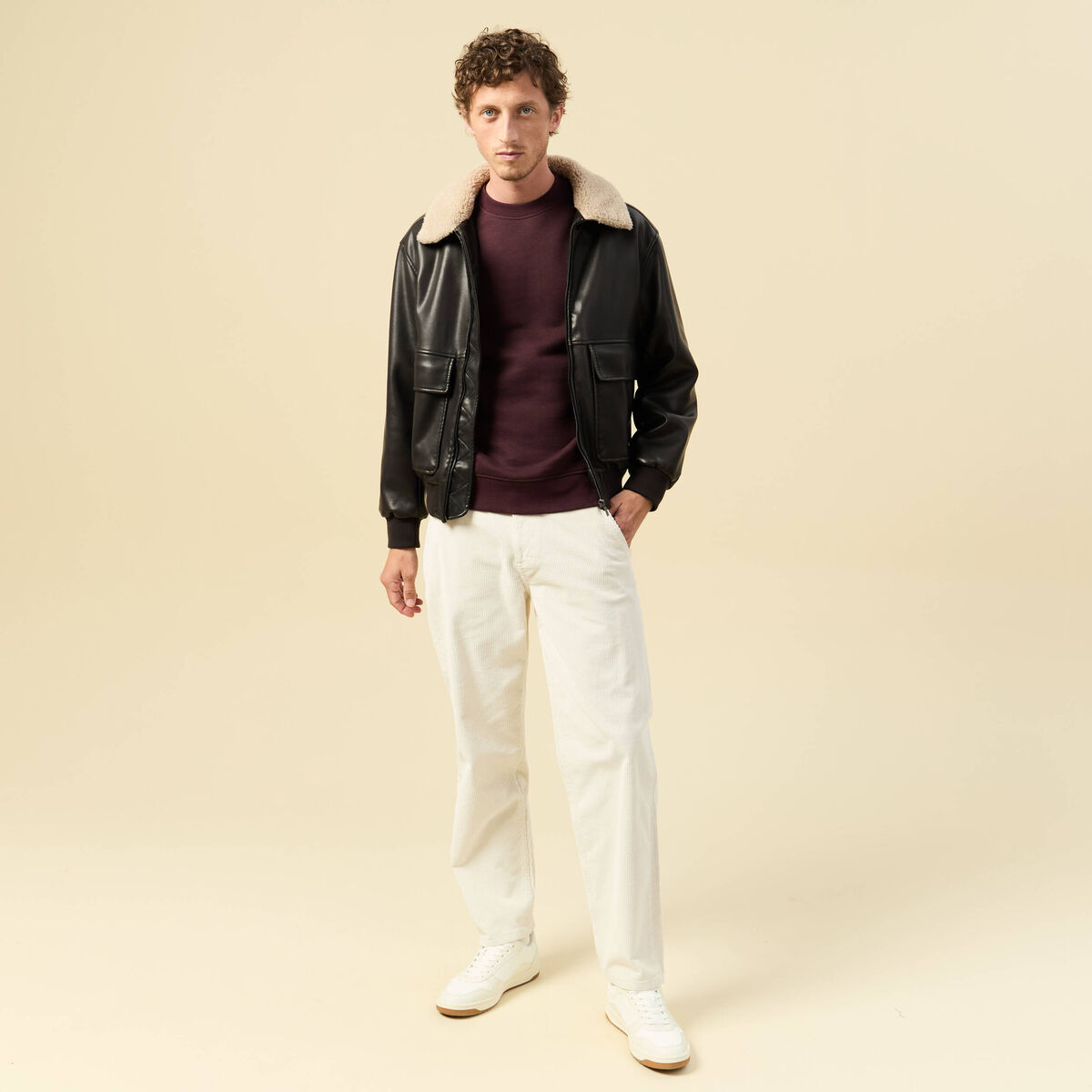 Blouson aviateur manches longues marron fonc&eacute; homme
