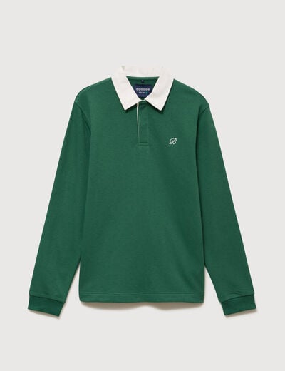 Polo manches longues broderie vert homme