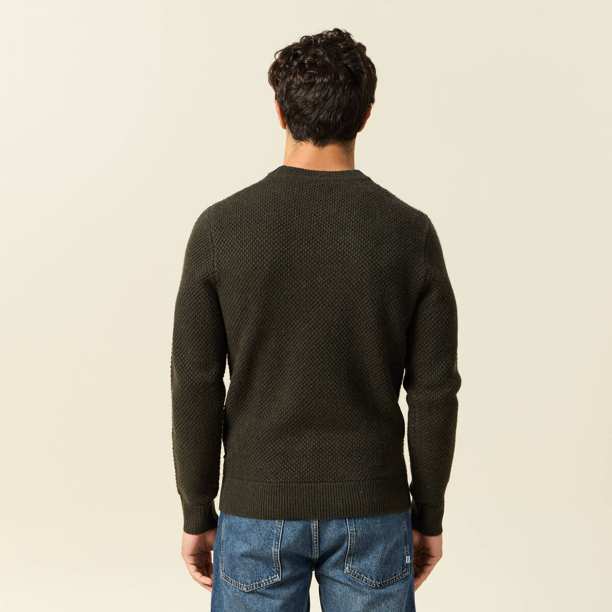Pull col rond vert kaki homme