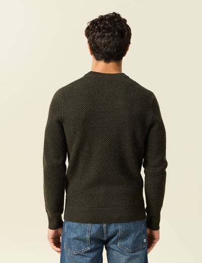 Pull col rond vert kaki homme