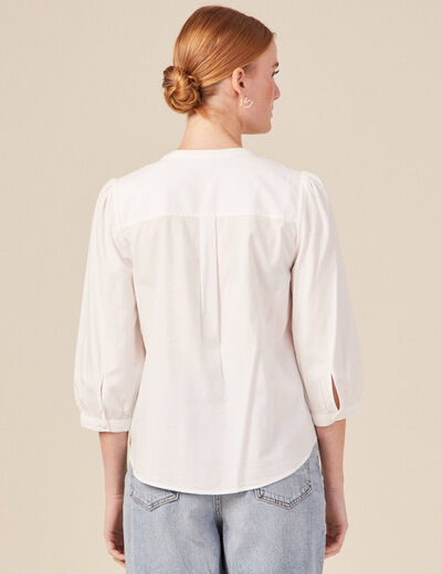 Chemise manches 3/4 brodée ecru femme