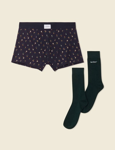Ensemble boxer et chaussettes vert foncé homme