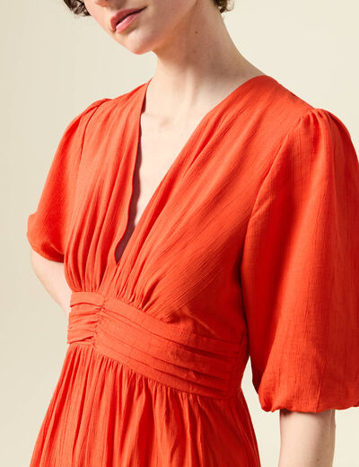 Robe longue évasée orange femme