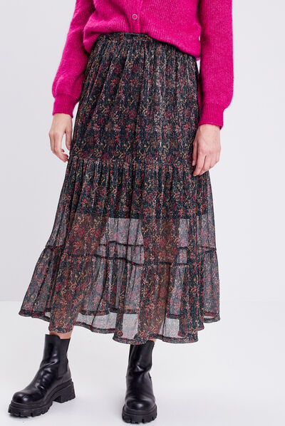 Jupe longue évasée marron foncé femme