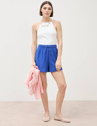 Short taille haute en maille ray&eacute;e bleu electrique femme