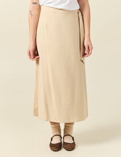 Jupe longue portefeuille beige femme