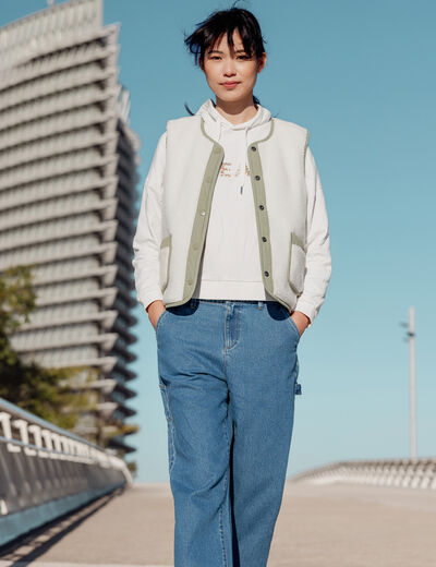 Blouson réversible boutonné vert kaki femme