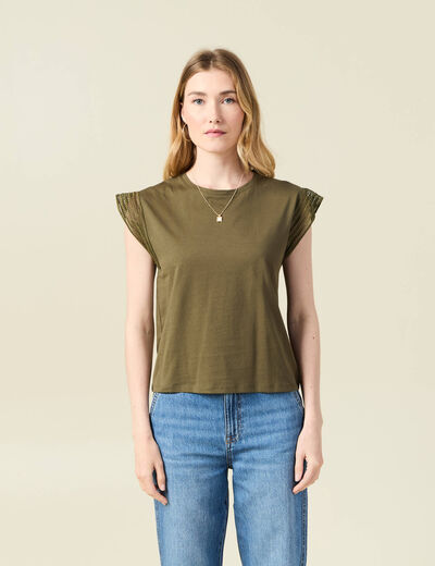 T-shirt manches courtes vert kaki femme