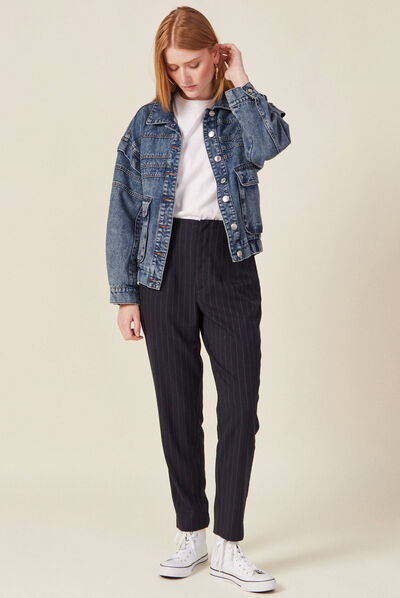 Pantalon cigarette bleu femme