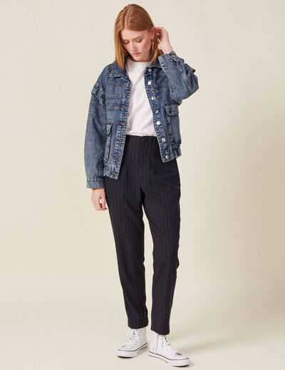 Pantalon cigarette bleu femme
