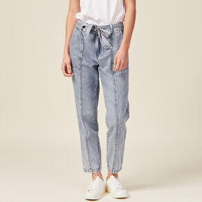 Jeans paperbag ceinturé denim snow bleu femme