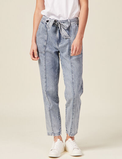 Jeans paperbag ceinturé denim snow bleu femme