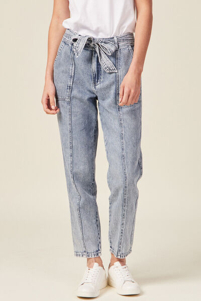 Jeans paperbag ceinturé denim snow bleu femme