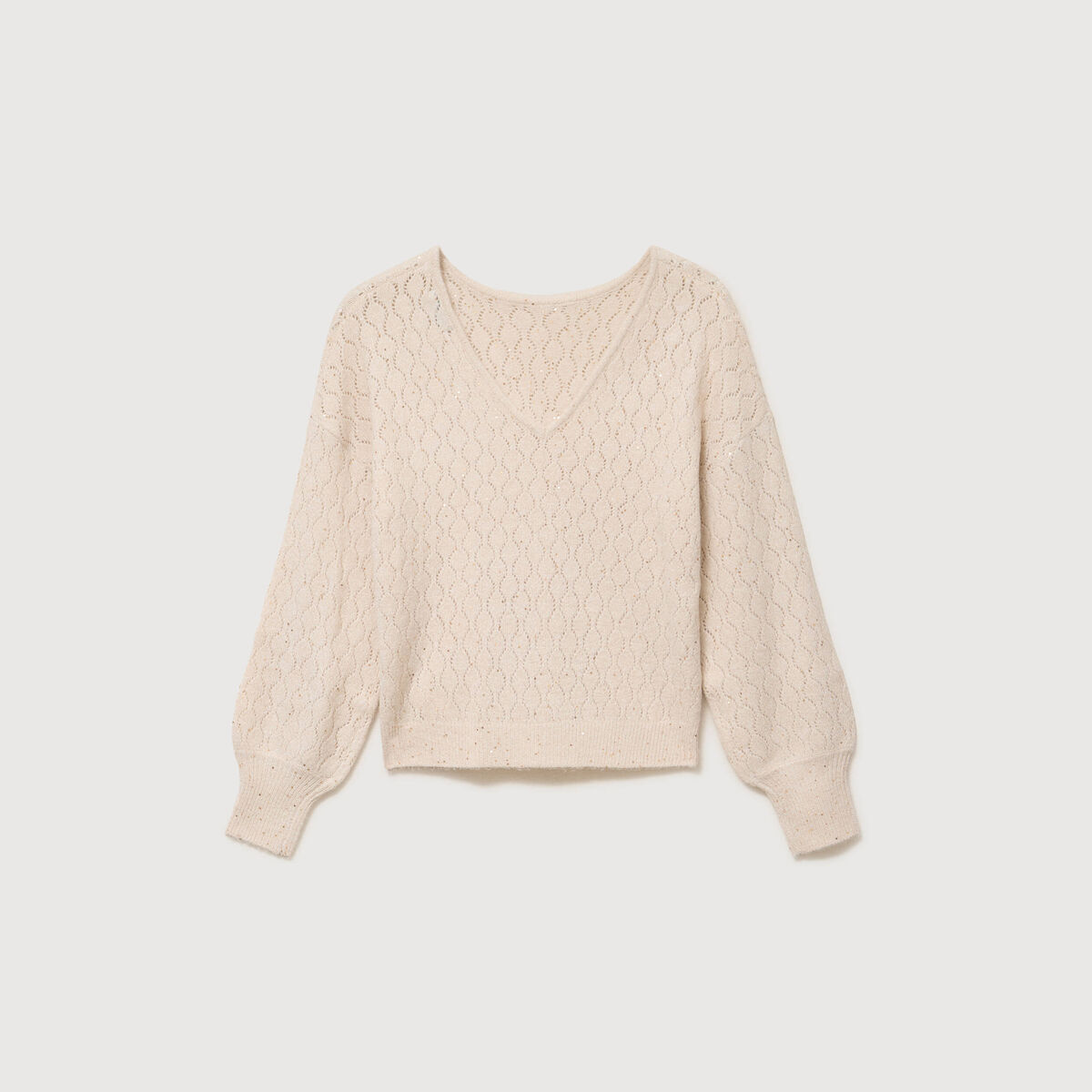 Pull oversize col v manches longues creme femme