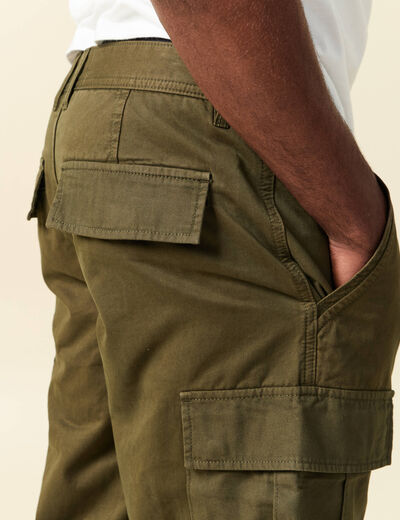 Pantalon cargo battle bi-mati&egrave;re coton vert kaki homme