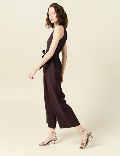 Combinaison pantalon large marron foncé femme
