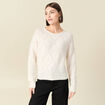 Pull manches longues col rond brillant ecru femme