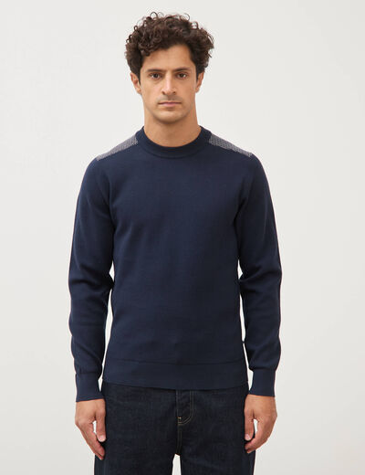 Pull droit fin col rond manches longues bleu marine homme