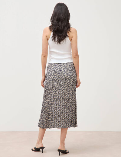 Jupe longue droite pliss&eacute;e bleu marine femme
