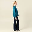 Blouse manches longues satin bleu gris femme