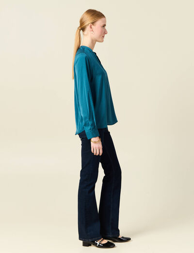 Blouse manches longues satin bleu gris femme