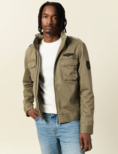 Blouson style biker zippé vert kaki homme