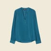 Blouse manches longues satin bleu gris femme