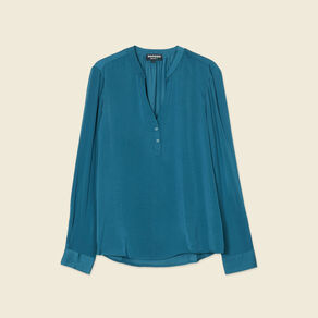 Blouse manches longues satin bleu gris femme