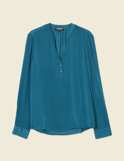 Blouse manches longues satin bleu gris femme