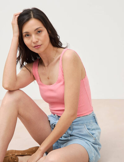 D&eacute;bardeur sans manches c&ocirc;tel&eacute; rose femme