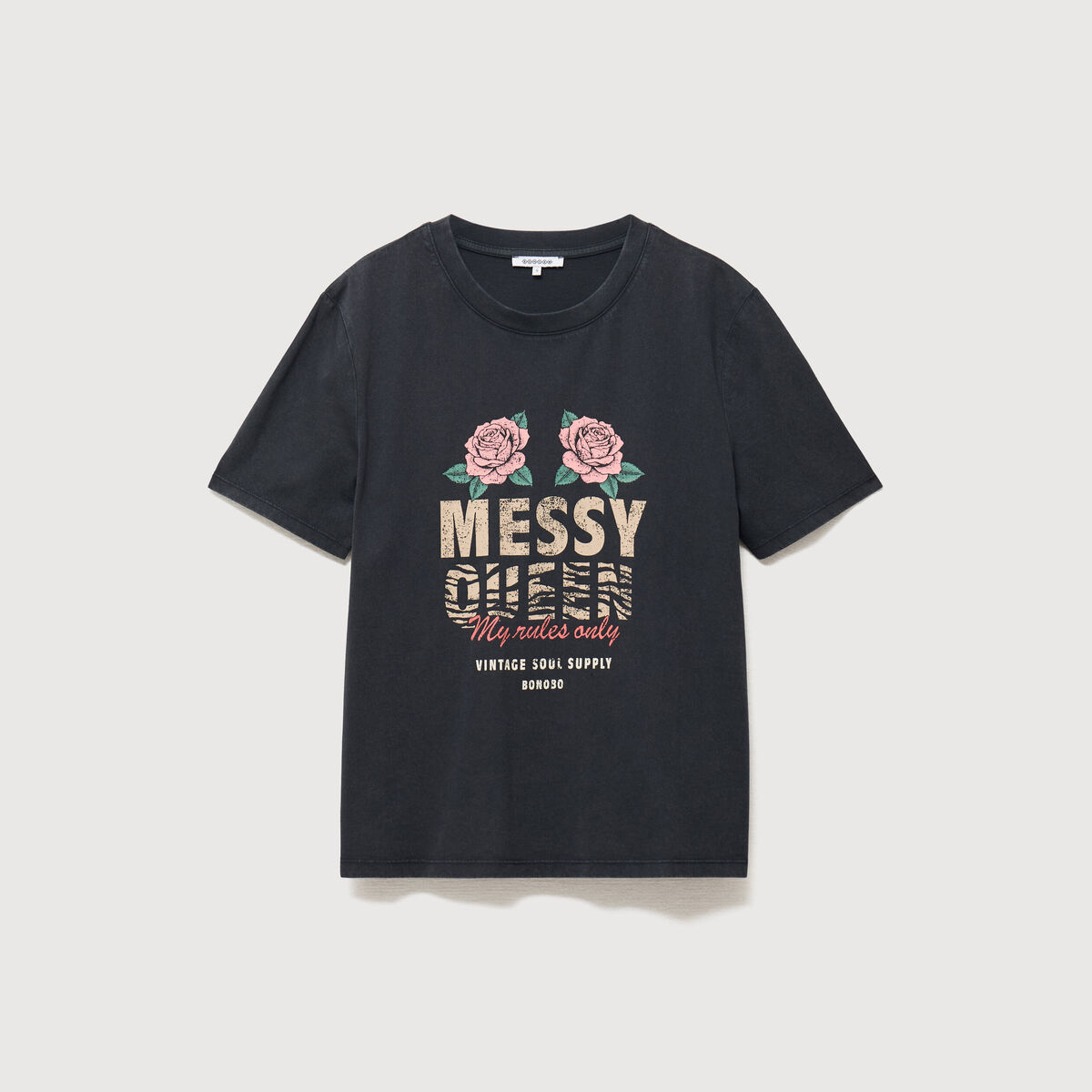 T-shirt droit col rond manches courtes noir femme