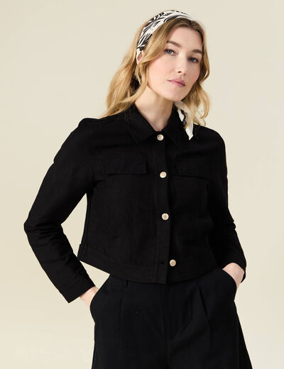 Veste courte boutonnée noir femme