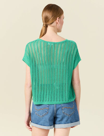 Pull oversize ajour&eacute; col bateau vert menthe femme