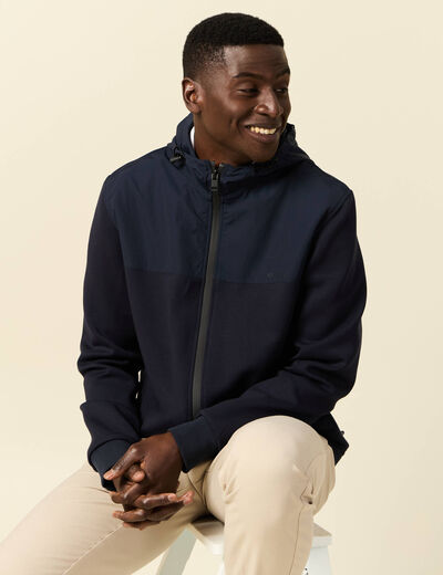 Sweat zipp&eacute; &agrave; capuche bleu marine homme