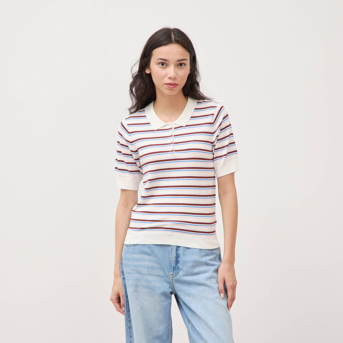 Polo manches courtes ecru femme