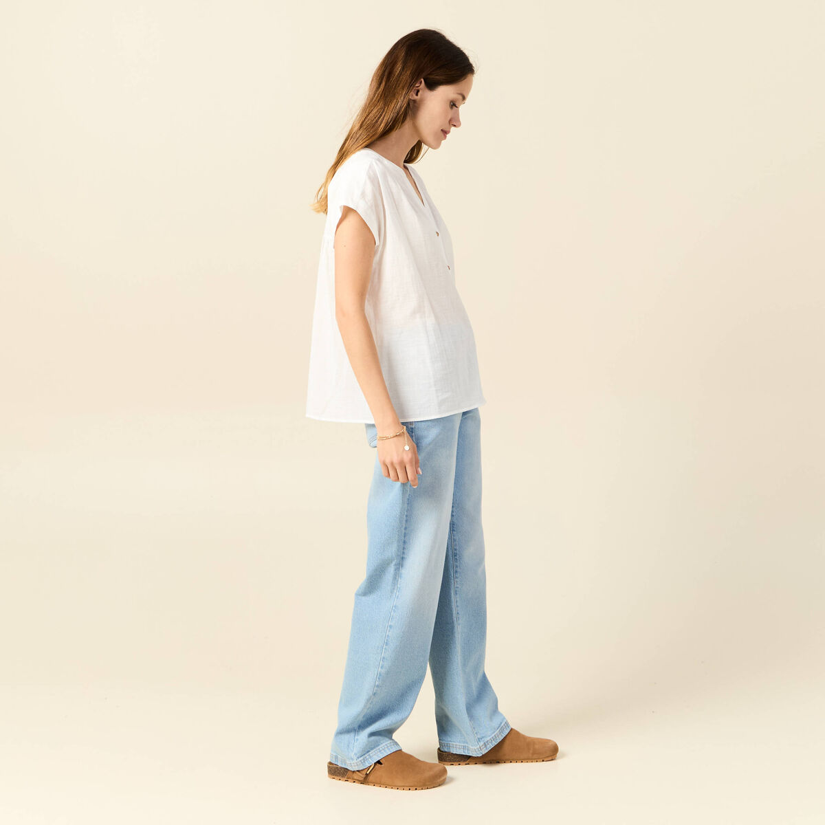 Chemise manches courtes ecru femme