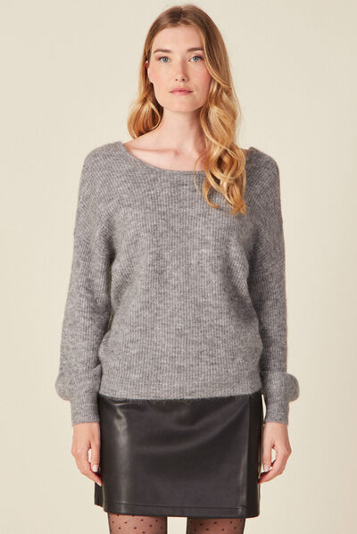 Pull manches longues 2-en-1 gris femme