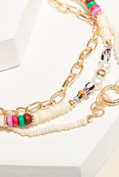 Collier multirangs multicolore femme