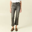 Jeans bootcut cropped taille haute denim gris femme