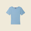 T-shirt manches courtes côtelé bleu clair femme